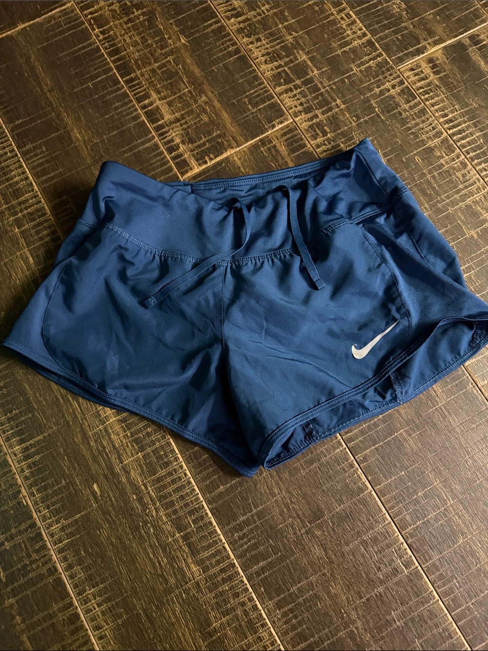 Nike Kids Navy Blue Athletic Shorts with White Swoosh